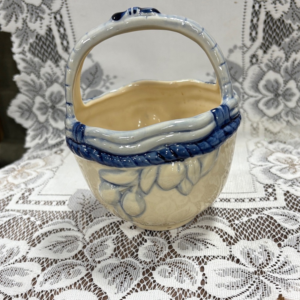 Blue and Cream Ceramic Basket
